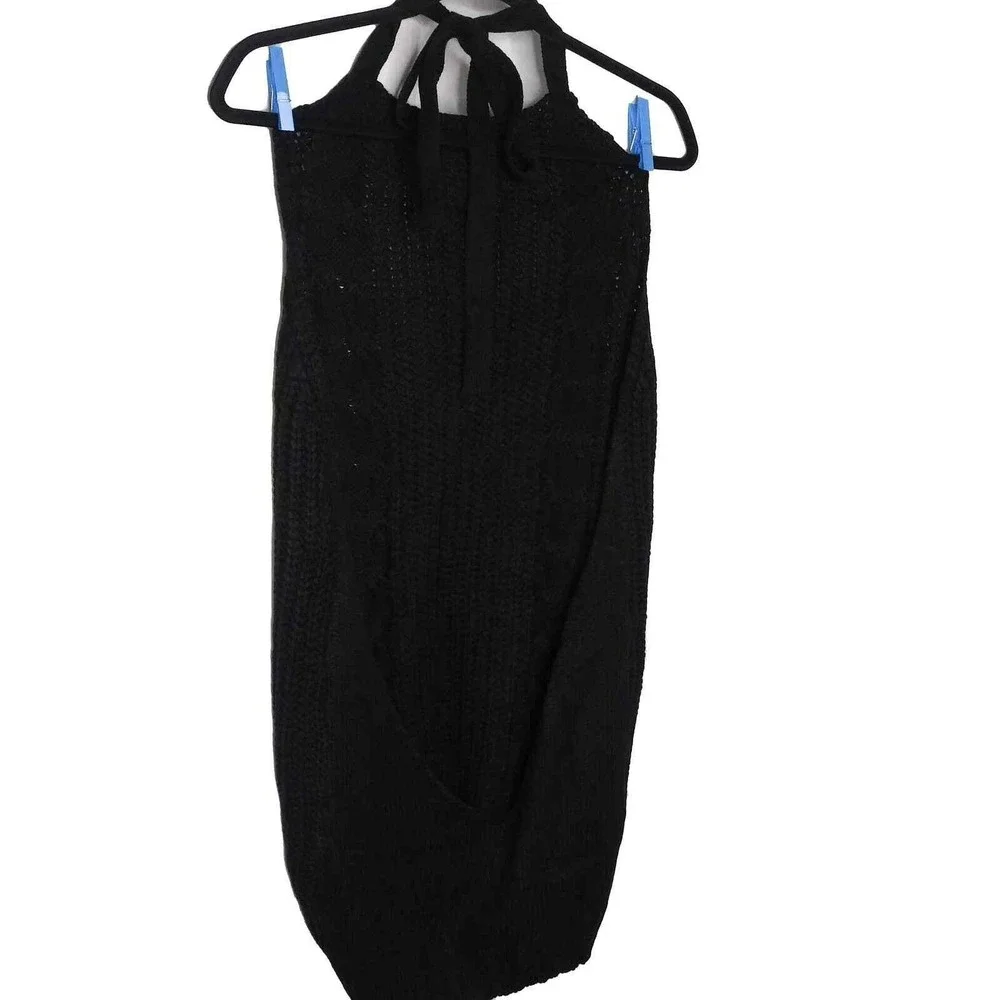 Measeor Sweater Dress Medium Black Halter Neck Tie Low Back Cable Knit NWT
